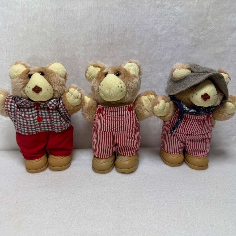 Vintage Furskins Teddy Bears Set of 3 Xavier Roberts Plaid Striped 1980s Plush